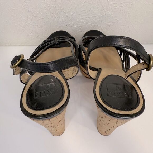 Frye Lena Black Woven Leather Slingback Platform Cork Heel Sandals 10 - Picture 6 of 8